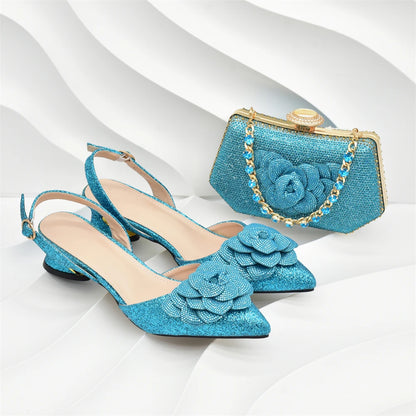 New Arrival Nigerian Women Heel Party Ladies Italian Design Shoes and Bag Set with Rhinestone Wedding Party Luxury Shoes Women