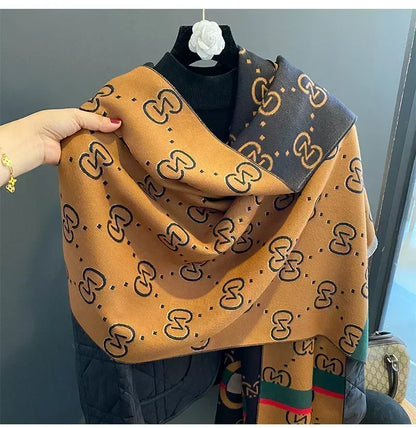 Scarf Women Luxury Designer Cashmere Pashmina Shawl Scarves Warm Winter Blanket Large Wrap Stoles Bufanda Ladies Stripe Wraps