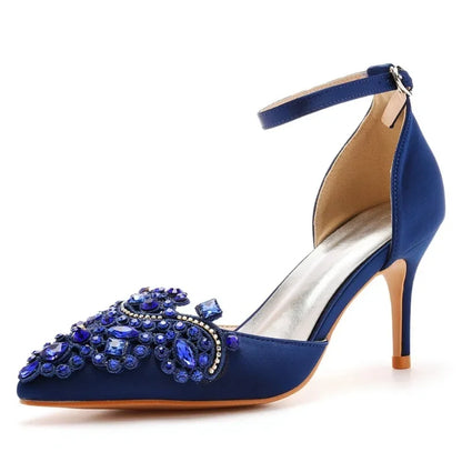 XIHAHA Woman High Heels New Pointed Artificial Diamond Metal Buckle Party Carnival Women's Shoe Satin Girls Banquet Dance Shoes