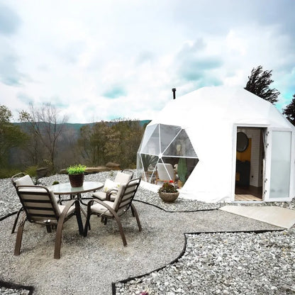 PVC Geodesic Dome Tent, Waterproof Windproof Snow Resistant Luxury Glamping Tent for Resort Hotel Outdoor Party Event Shelter