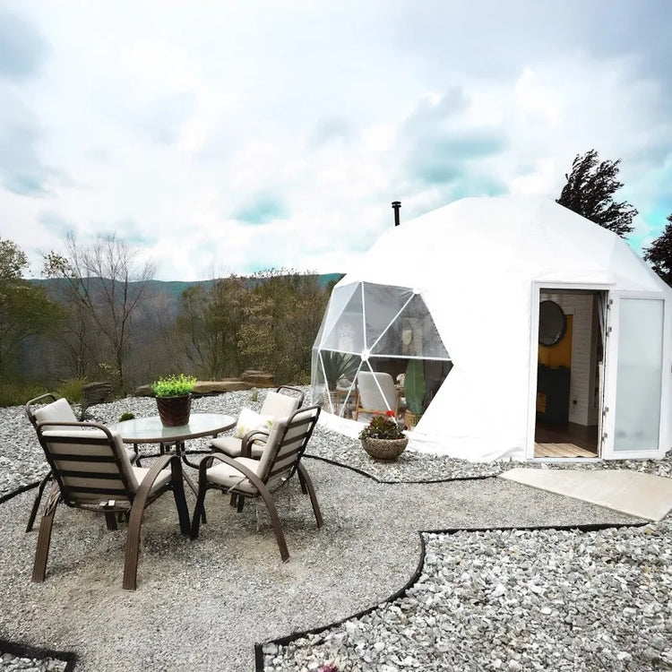 PVC Geodesic Dome Tent, Waterproof Windproof Snow Resistant Luxury Glamping Tent for Resort Hotel Outdoor Party Event Shelter