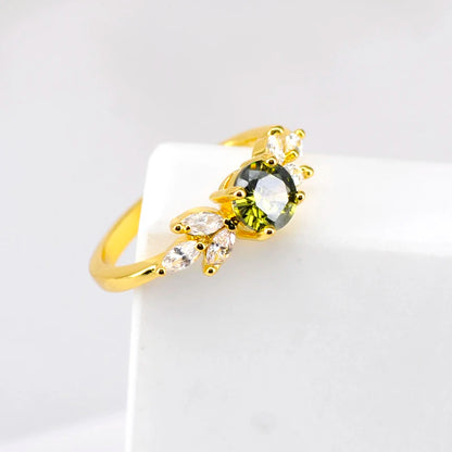 24K Gold Plated Colorful Crystal Gold Rings Turquoise Engagement Wedding Anniversary Ring Light Luxury Fashion Jewelry Gifts A40