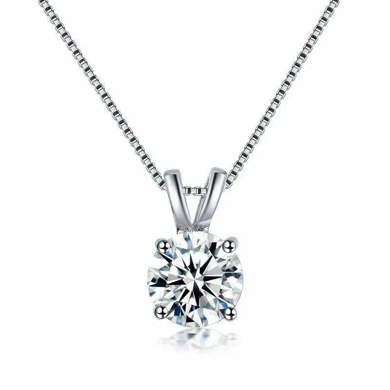 1CT 925 Silver Double Bail Four Prong Round Solitaire Pendant Necklace Round Cut D VVS1 Multi Color Moissanite Gift Fine Jewelry