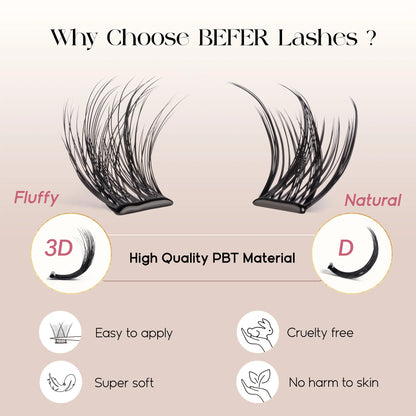 Befer Self-Adhesive Lash Clusters No-Glue Manga Eyelashes 120 Pcs Clusters Lashes Natural Makeup Fluffy False Eyelashes Supplier
