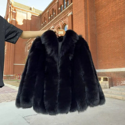 Winter Jacket Women Luxury Natural Fur Coat Real Fox Fur Coat Warm Luxury Crop Jacket Big Collar