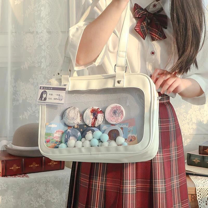 Harajuku Luxury Pu Ita Bag Crossbody Women Sweet Lolita Bags Cute Transparent Pocket Japanese Style Shoulder Purse Handbags