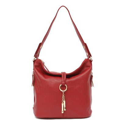 Zency Elegant Women Red Leather Handbag 100% Genuine Leather Lady Hobo Bag Charming Ring Medium Shoulder Bag Bright Yellow Bags
