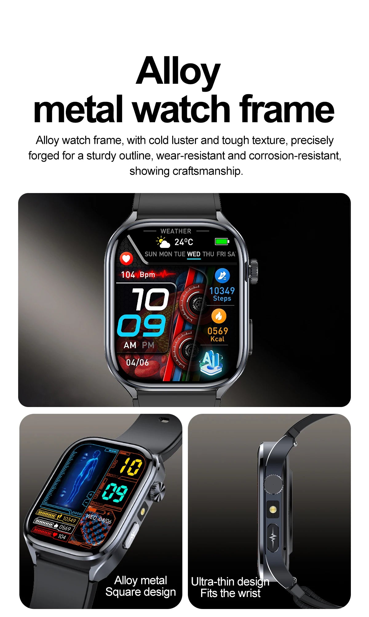 2026 New Non-Invasive Laser Treatment Three High Smart Watch Man ECG Heart Test Blood Fat Uric Acid Smart Watch For Android IOS