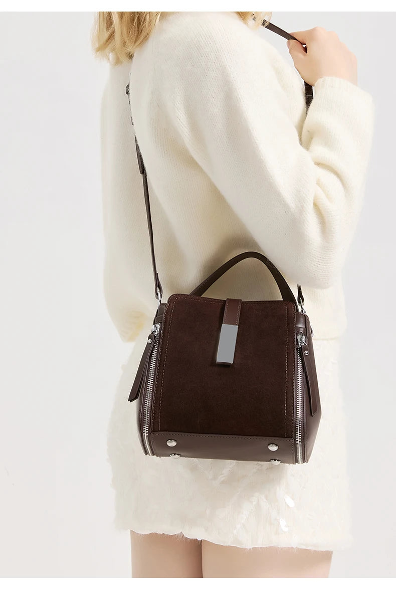 NEW Winter Women's Vintage Natural suede Leather Shoulder Bags Ladies Luxury Designer Cowhide Handbags Female Crossbody Bag