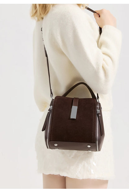 NEW Winter Women's Vintage Natural suede Leather Shoulder Bags Ladies Luxury Designer Cowhide Handbags Female Crossbody Bag