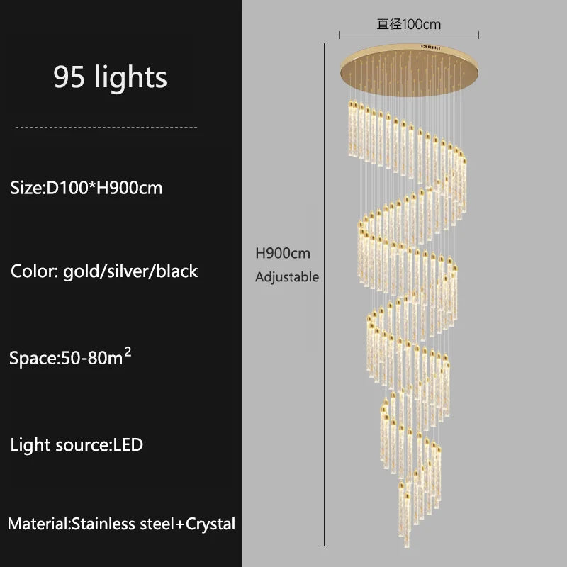Modern Ceiling Chandelier Luxury Staircase Crystal Chandeliers Duplex Attic Villa Living Room Pendant Lights Home Decor Lighting