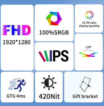 HGFRTEE 10.5 inch Portable Monitor 420Cd/m ² FHD 1280P 100% SRGB Laptop Second Screen For Mac Xbox PS4/5 Switch
