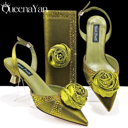 New Party Shoes And Bag Set Nigeria Handmade Flowers Decoration Lady Fashion Shoes and Bag Set for Wedding