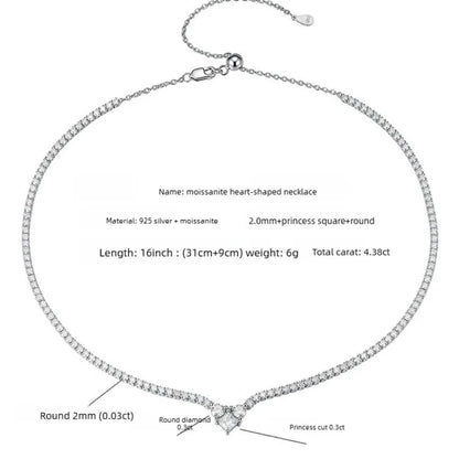 Heart Moissanite Tennis Chain Necklace 925 Sterling Silver Hiphop Rock Women Girls Party Link Necklaces Pass Diamond Tester