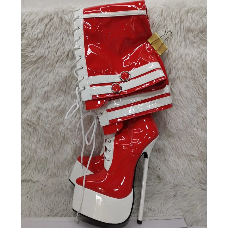 Red Lace Up Over Knee High Boots Pointed Toe Thin High Heel Fashion Cool Winter Casual Big Size Woman Shoes Zapatillas Mujer