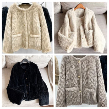 Autumn Winter Real Short Mink Fur Coat Thick Warm Soft Hand-Woven Mink Fur Coat Women Elegant Luxury Chic Fluffy Fur Jacket 2026