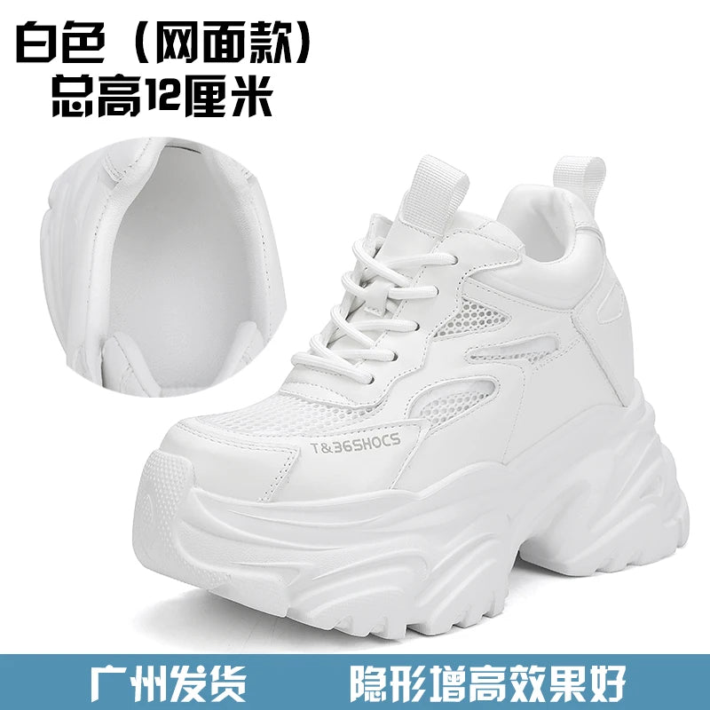 ZJR 14cm Chunky Sneakers for Women Super Increasing Women Shoe High Quality Real Leather Shoes Lightweight Platform Shoes 8-14cm