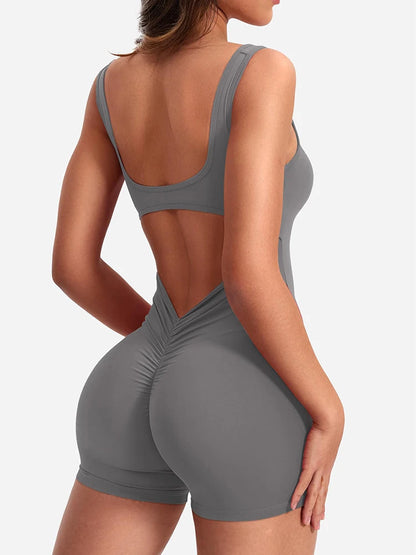 Summer 2025 High-Waisted One-Piece Shorts with Shoulder Straps Slimming Hip Lifting Sexy Sports Yoga Wear