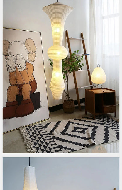 Nordic Wabi Sabi Wind Rice Paper Led Pendant Lights Living Room Bedroom Corner Chandelier Duplex Loft Home Decor Bedside Lamp