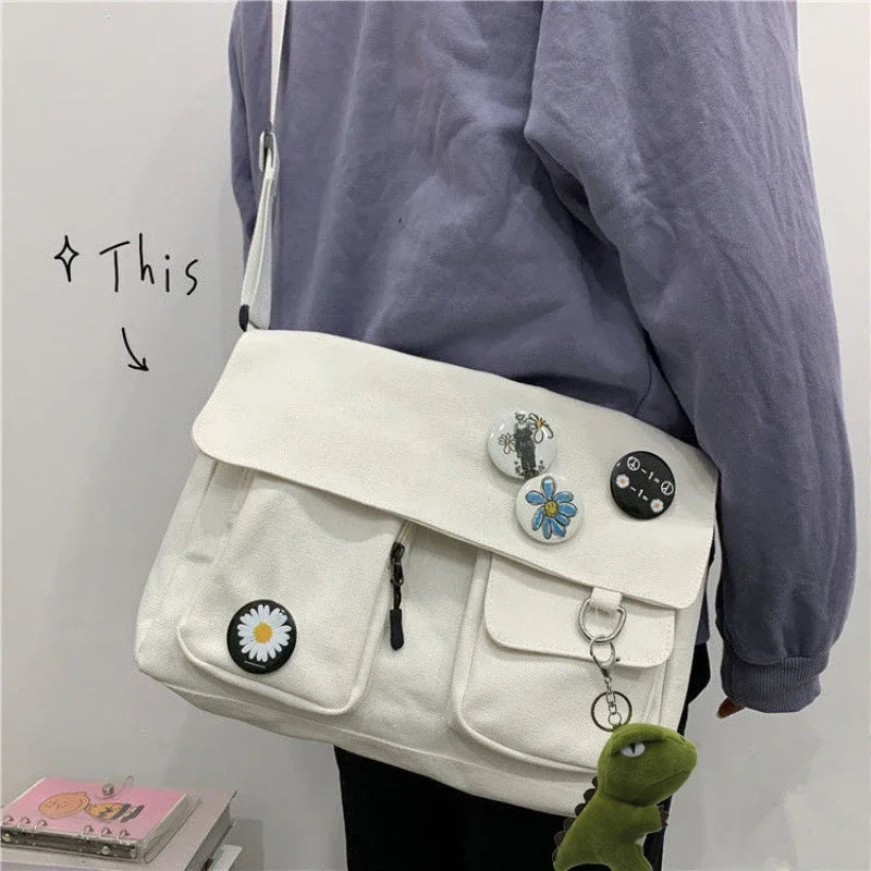 Fashion Women Canvas Shoulder Bags For Youth Casual Ladies Large Capacity Crossbody Bags Solid Handbags Messenger Bags for Women