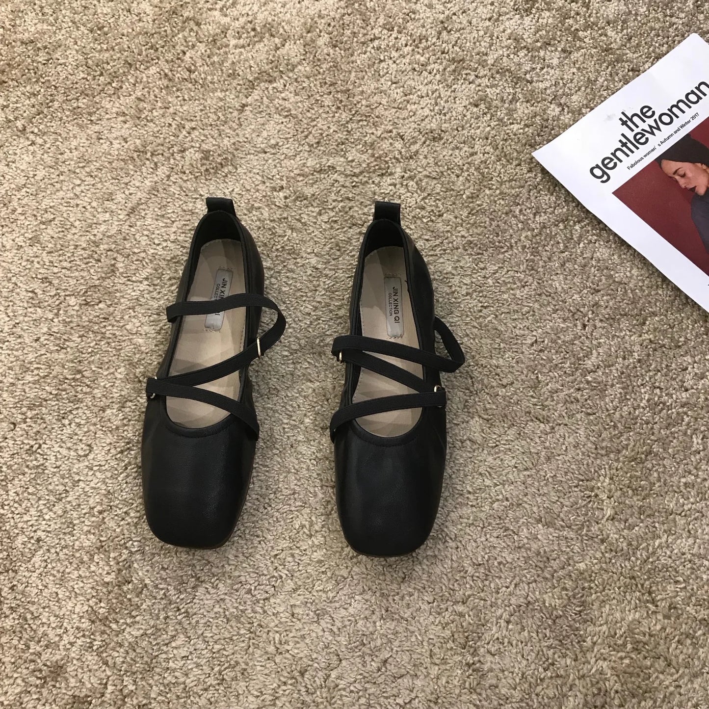 Spring Ballet Flat Shoes Women Comfy Leather Shoes 2024 Women Luxury Women Square Toe Flat Mary Janes Ladies Shoes Double Buckle