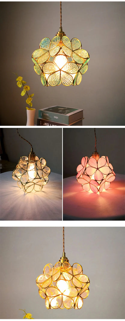 Modern Glass Pendant Lights for Restaurant Cafe Decoration Hanging Lamp Ceiling Chandeliers Nordic Flower Lighting Hotel Decor