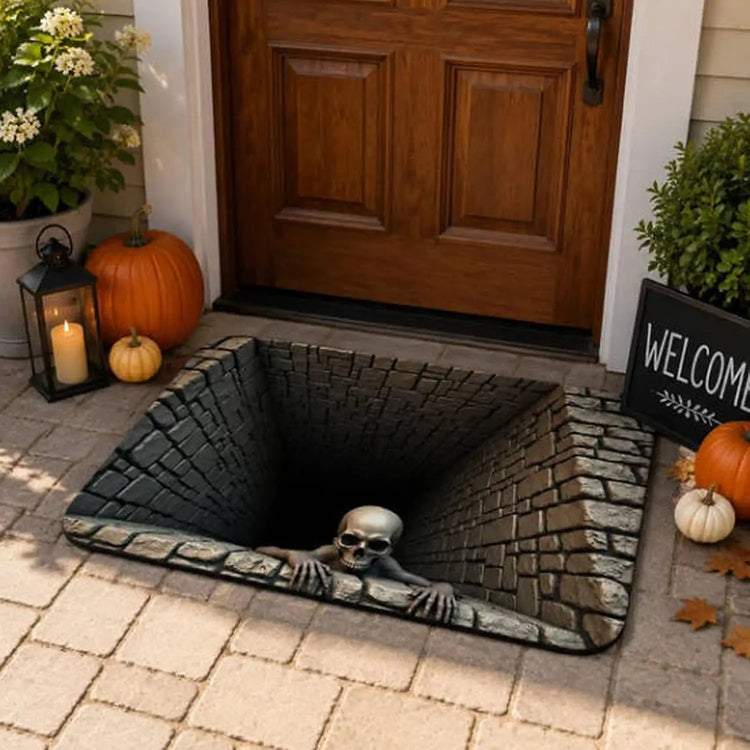 3D Halloween Welcome Ghost Skeleton Optical Illusion Door Soft Mat Entrance Entry Door Rug Indoor Outside Machine Decor Gifts