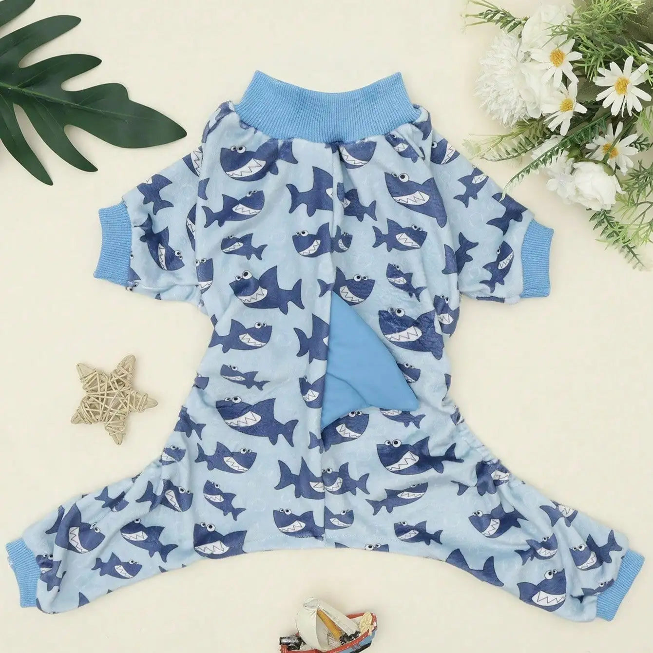 1pc Three-Dimensional Shark Fins Dog Clothes Cute Shark Print Pet Four-Legged Clothes For Dogs Autumn And Winter Warm Jumpsuits