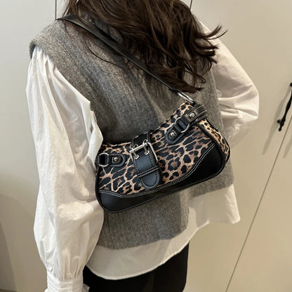 Fashion PU Shoulder Bags Leopard Print Retro Messenger Bag Large Capacity Underarm Bag Women Daily Use Handheld Bag