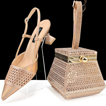 Fashion Three-Dimensional Hard Bag Sequins Decoration Lady Fashion Elegant Shoes and Bag Set Women Shoes