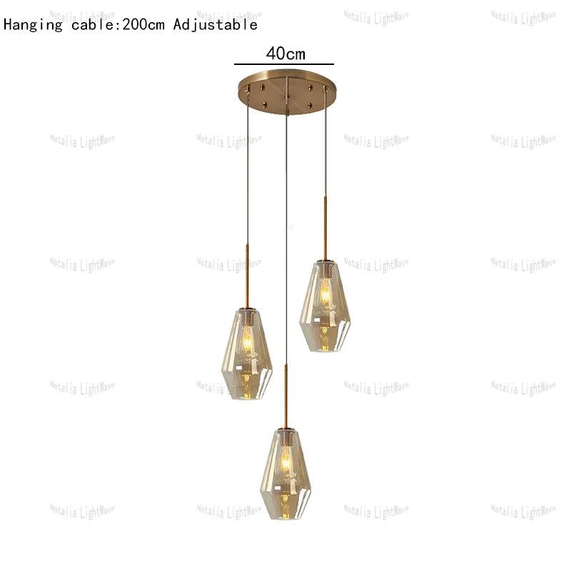 Creative Design Trendy Modern Glass Lamp Modern Home Decor Living Room Pendant Lights LED Foyer Hanging Lamp Long Table Lustre
