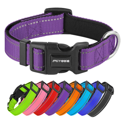 Reflective Adjustable Padded Dog Collar Soft Breathable Pet Neck Strap for Medium Large Dogs Durable Safety Collar for Night