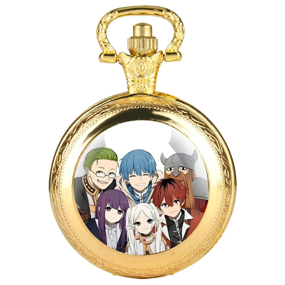 Frieren: Beyond Journey's End Glass Dome Pocket Watch with Chain Woman Pendant Watch Men Necklace Chronograph Gift for Friend