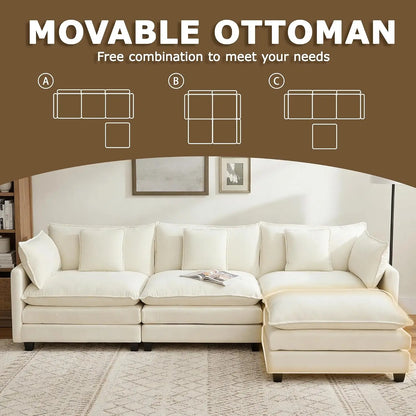113" Modular Sectional Sofa, L Shaped Cloud Couch with Ottoman, Custom