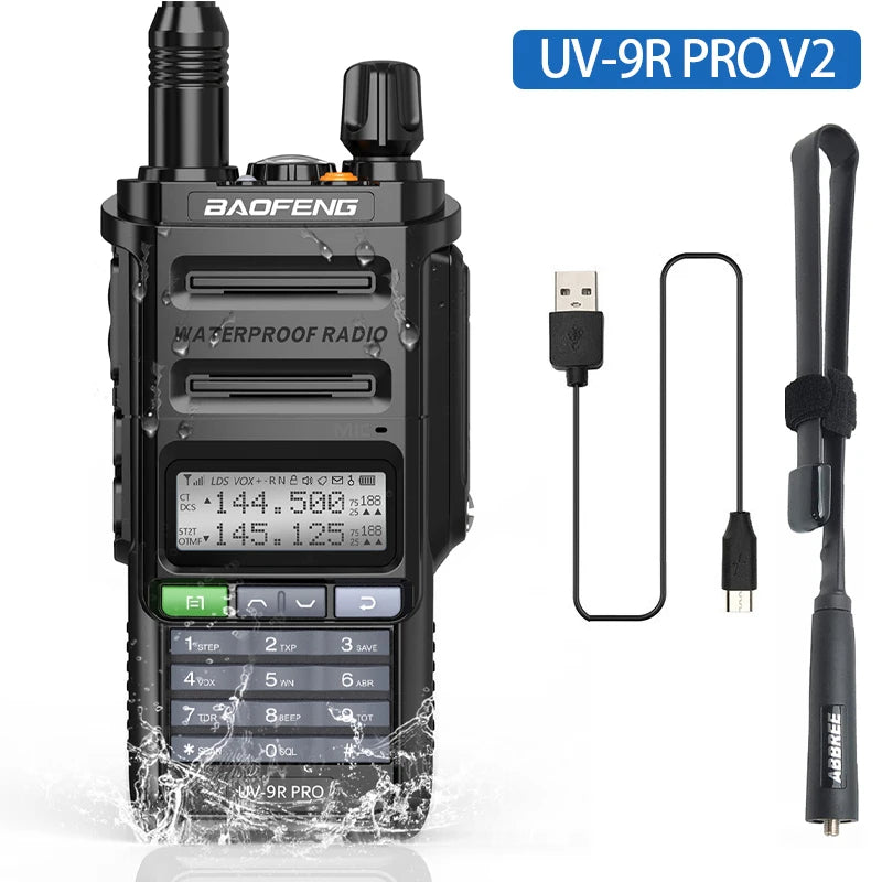 Baofeng UV 9R Pro V2 IP68 Waterproof Walkie Talkie Tri-Power Type-C Charger Dual Band Transceiver Ham Two Way Radio Marine Radio