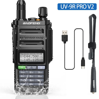 Baofeng UV 9R Pro V2 IP68 Waterproof Walkie Talkie Tri-Power Type-C Charger Dual Band Transceiver Ham Two Way Radio Marine Radio