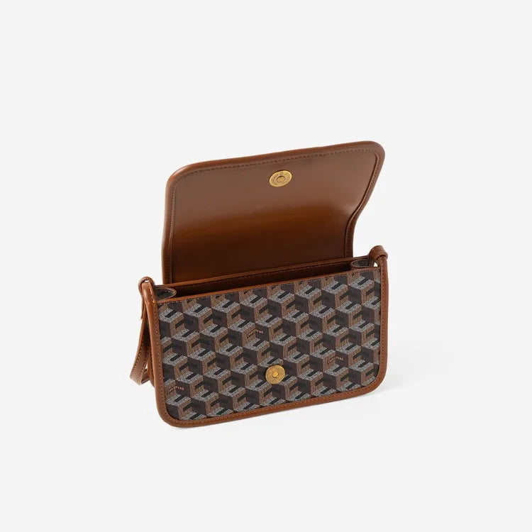 Luxury Monogram Messenger Bag Women Geometric Print 3D Cube Coated Canvas Crossbody Bag Classic Versatile Elegant Shoulder Bag