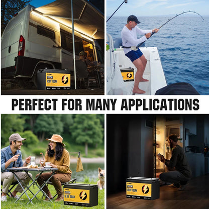RVPOZWER,12.8V/100Ah Lithium Iron Phosphate Storage Accumulator,Shockproof Long Cycle Rechargeable Portable Battery Integrated BMS,Ideal For Caravan,Sailing Boat,Travel Car,Remote Cabin Off-Grid Power,Household Standby Electr