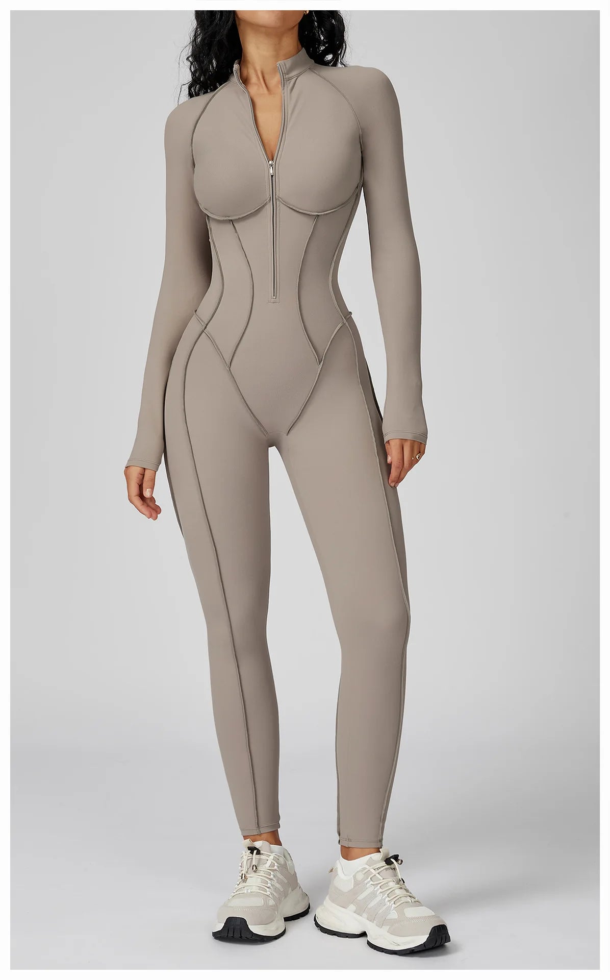 Sexy Rompers Workout Zipper Jumpsuit Long Sleeves Sports Bodysuits Women Gym Running Fitness Suits Gym Tracksuit Sportswear