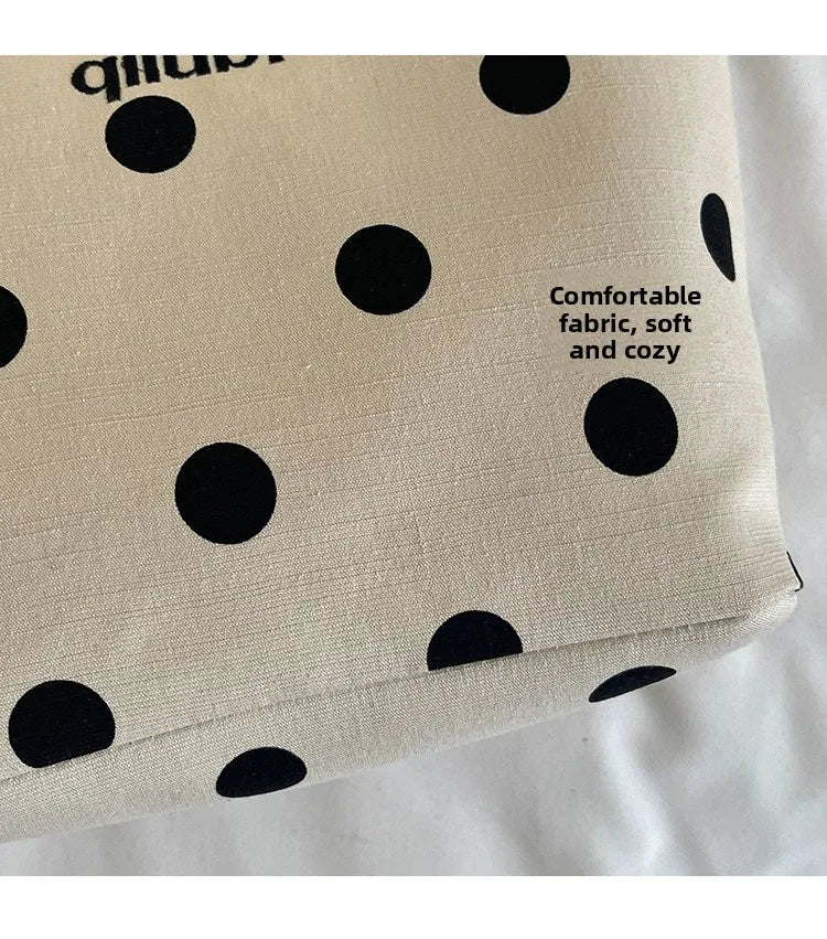 Korean Style Niche Linen Dot Shoulder Bag Women New Fashion Large Capacity Bucket Bag Casual Versatile Commuting Underarm Bag