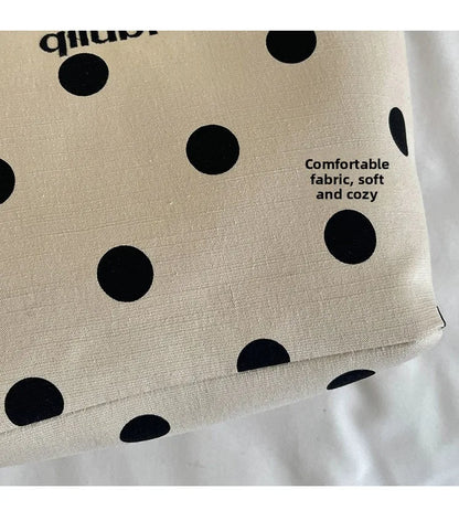Korean Style Niche Linen Dot Shoulder Bag Women New Fashion Large Capacity Bucket Bag Casual Versatile Commuting Underarm Bag
