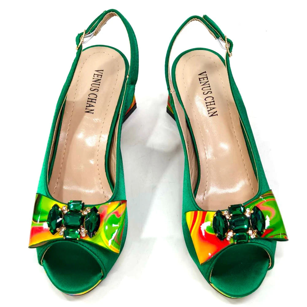 Venus Chan 2024 Fashion Purple Color Painted Rhinestones Elegant Peep Toe Sandals Shoes and Bag Set Italian Heels for Womens