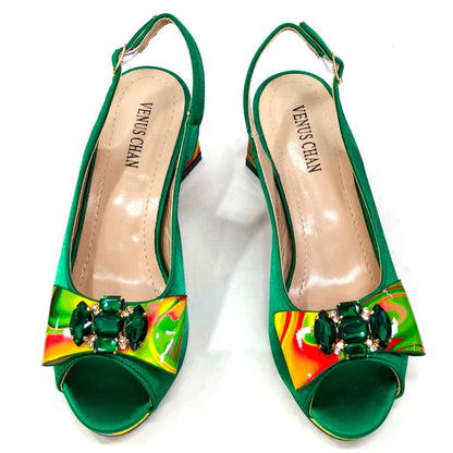 Venus Chan 2024 Fashion Purple Color Painted Rhinestones Elegant Peep Toe Sandals Shoes and Bag Set Italian Heels for Womens