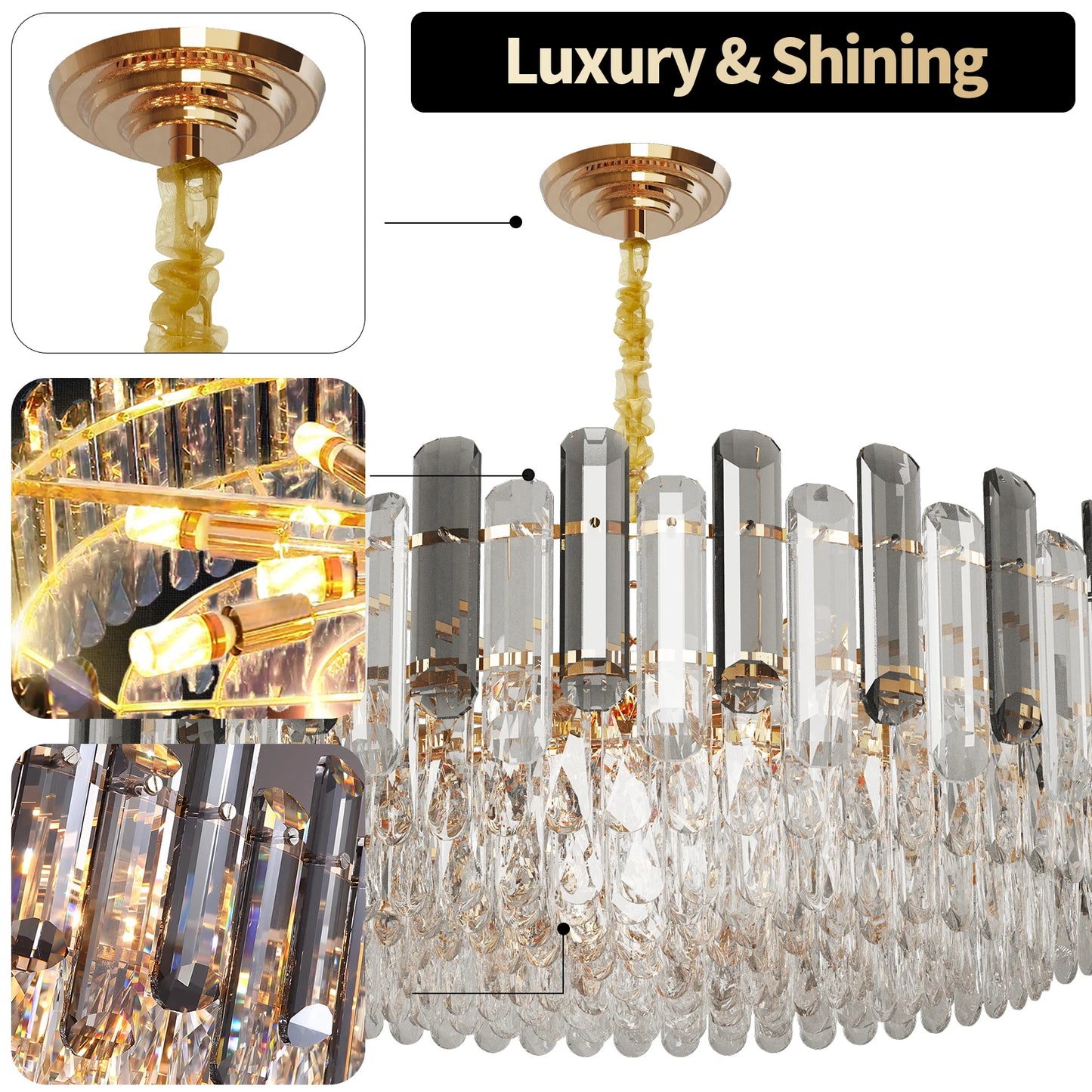 Modern K9 Crystal Chandelier Round Ceiling Fixtures Pendant Lights Living Room Bedroom