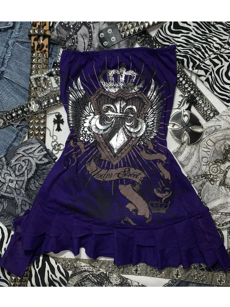 Y2K Girl Camisole Dress Top Y2K Clothes Blue Gothic Bow Slim Fit Underwear Personality New Versatile