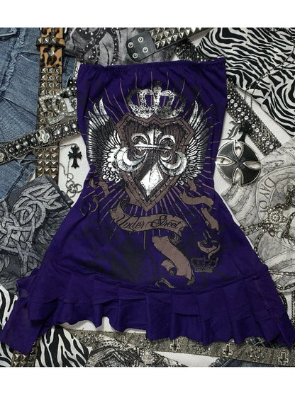 Y2K Girl Camisole Dress Top Y2K Clothes Blue Gothic Bow Slim Fit Underwear Personality New Versatile