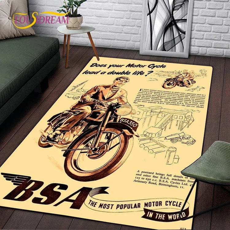 Retro Motorcycle Area Rug Carpet Moto Fans Non-slip Large Door Step Mat Bathmat for Living Room Bedroom Entrance Home Decoration