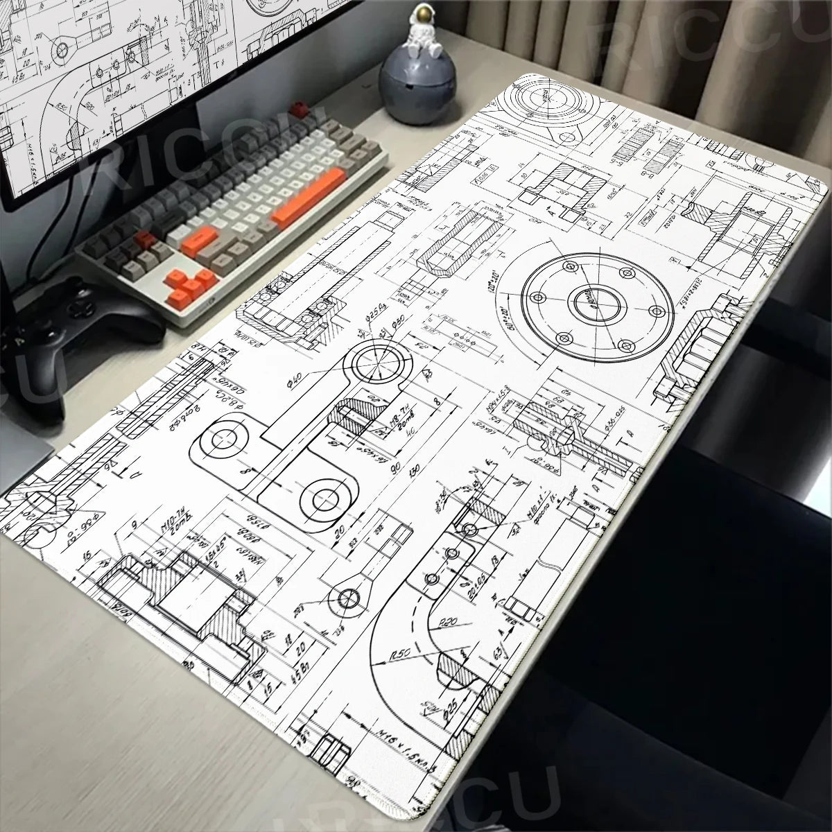 Engineer Mechanical Drawing Mousepad Black Large Mouse Pad HD XXL Minimalism Mousemat Rubber Carpet Desk Mat PC Gaming Accessory