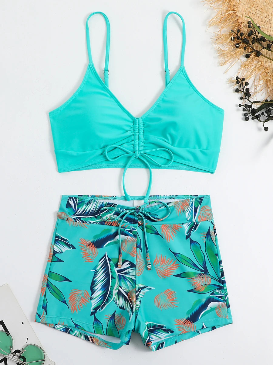 Drawstring Front Shorts Bikinis 2026 High Waist Swimsuit Women Swimwear Female Bathers Bathing Swimming Swim Suit Beachwear