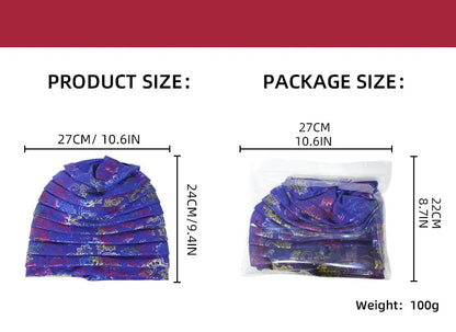 Glitter Full Body Pleated Turban Cap for Women 2025 Lady Head Wraps Muslim Headscarf Hat Turbante Mujer African Headpiece